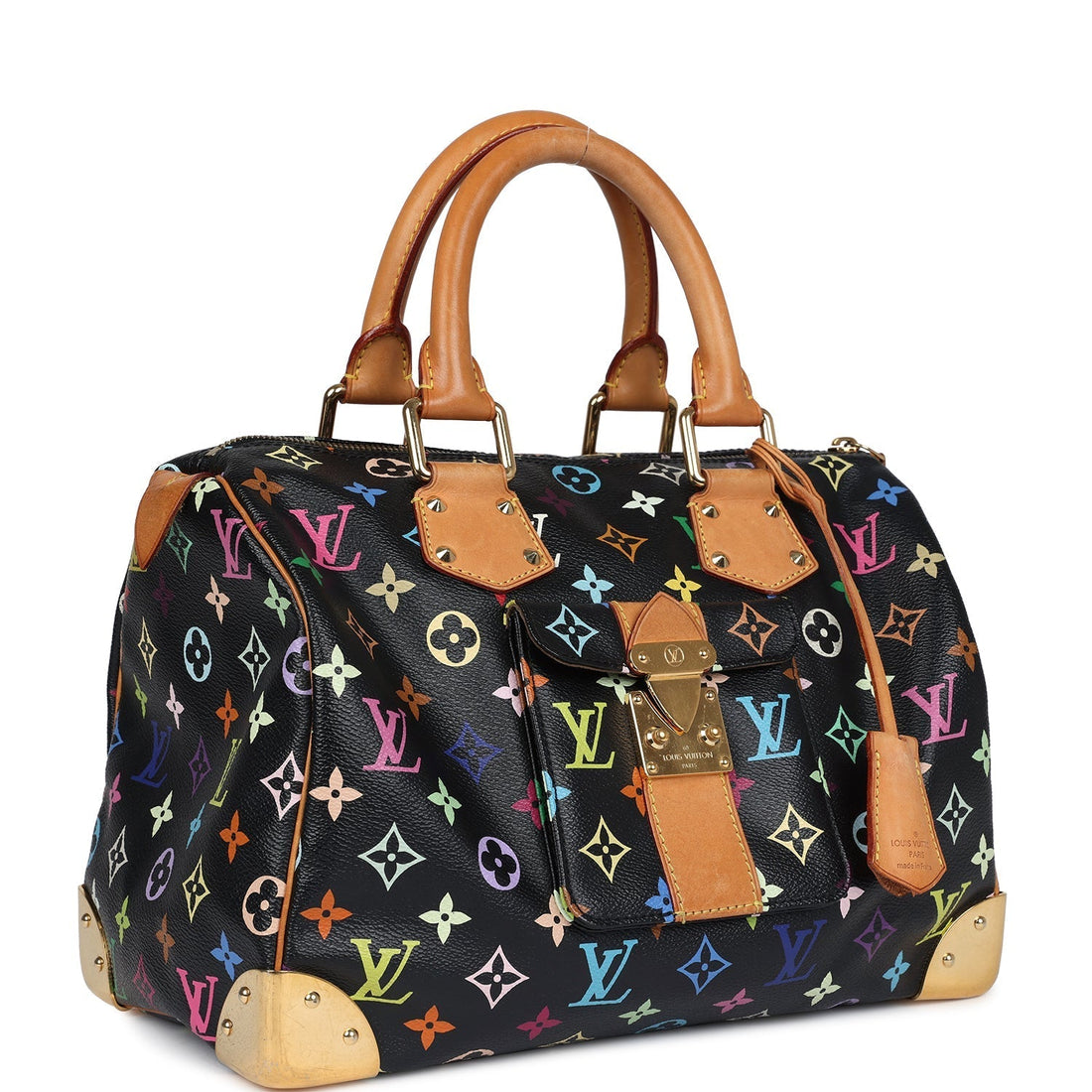Louis Vuitton x Takashi Murakami Speedy 30 Black Multicolored Monogram Gold Hardware