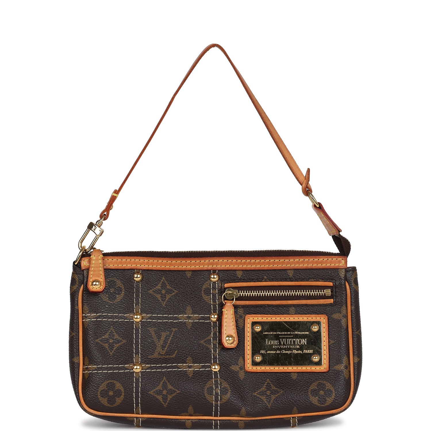 Louis Vuitton Pochette Accessories Brown Monogram Rivet Gold Hardware
