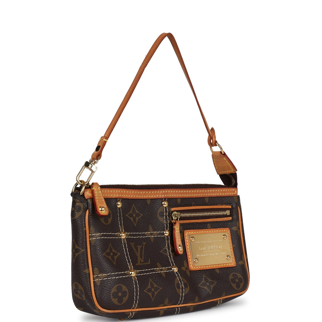 Louis Vuitton Pochette Accessories Brown Monogram Rivet Gold Hardware