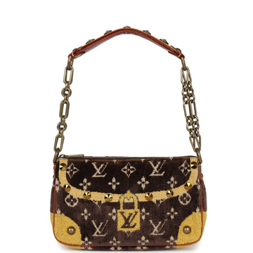 Vintage Louis Vuitton Trompe L'Oeil Pochette Brown and Yellow Velvet Brass Hardware