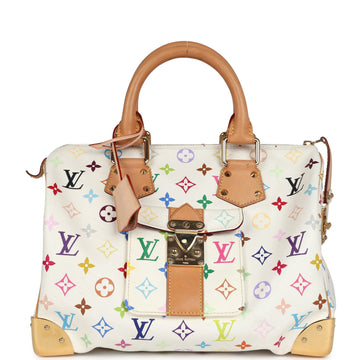 Louis Vuitton x Takashi Murakami Speedy 30 White Multicolor Monogram Gold Hardware
