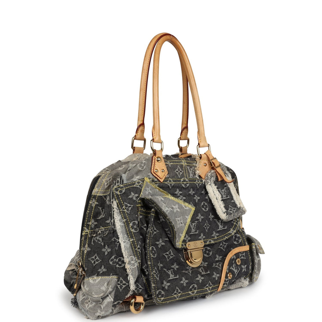 Louis Vuitton Patchwork Bowly Bag Grey Monogram Denim Gold Hardware