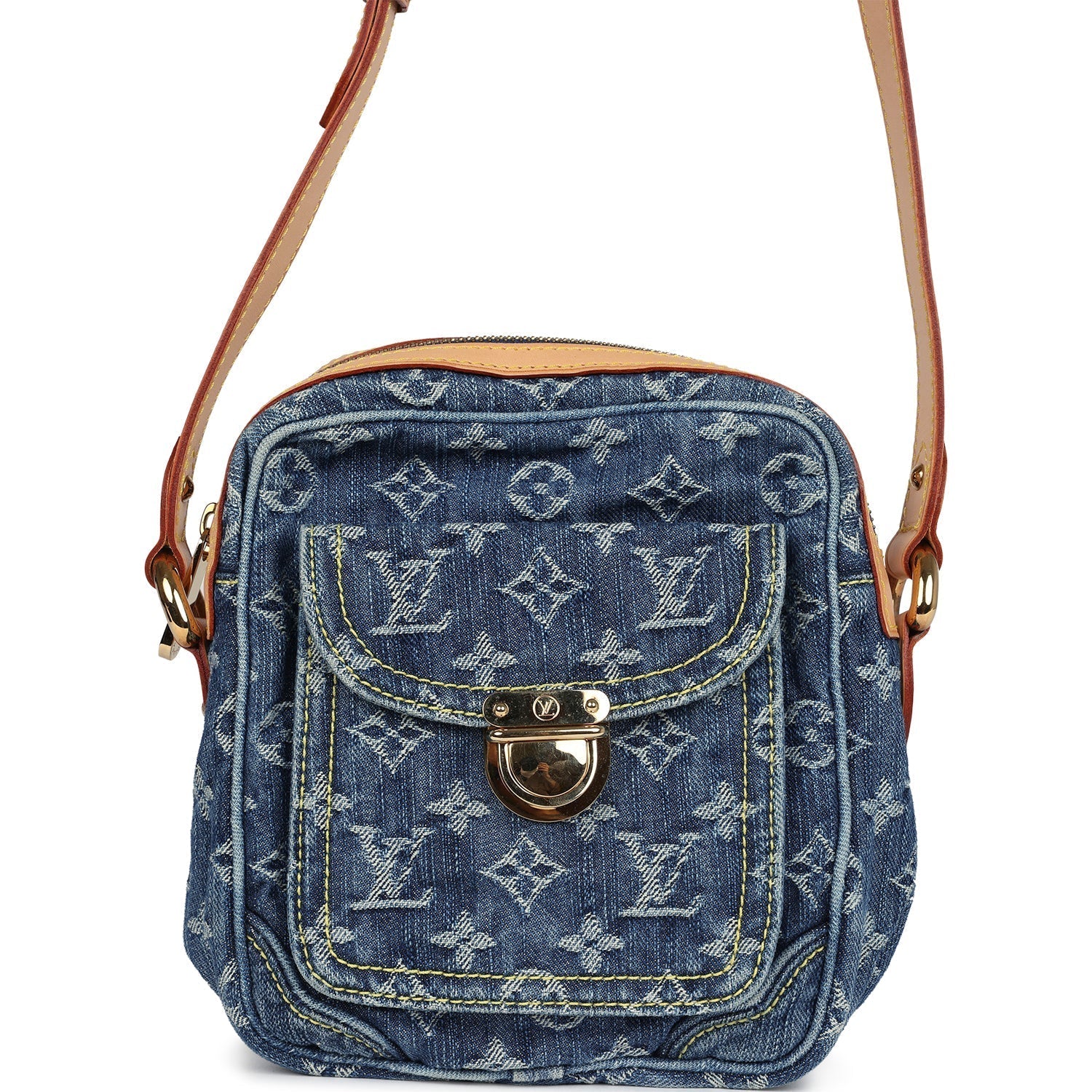 Louis Vuitton Camera Crossbody Bag Blue Monogram Denim Gold Hardware