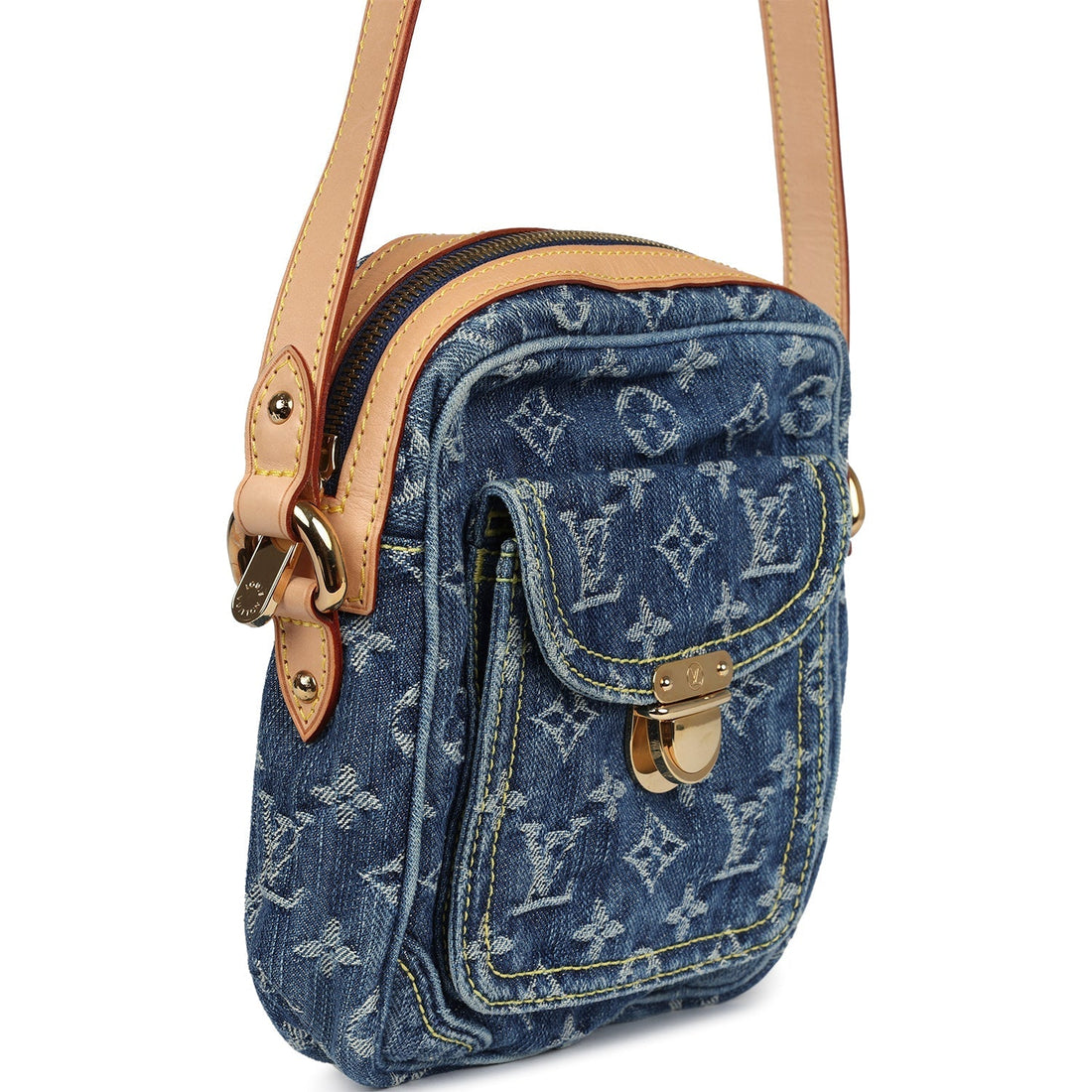 Louis Vuitton Camera Crossbody Bag Blue Monogram Denim Gold Hardware