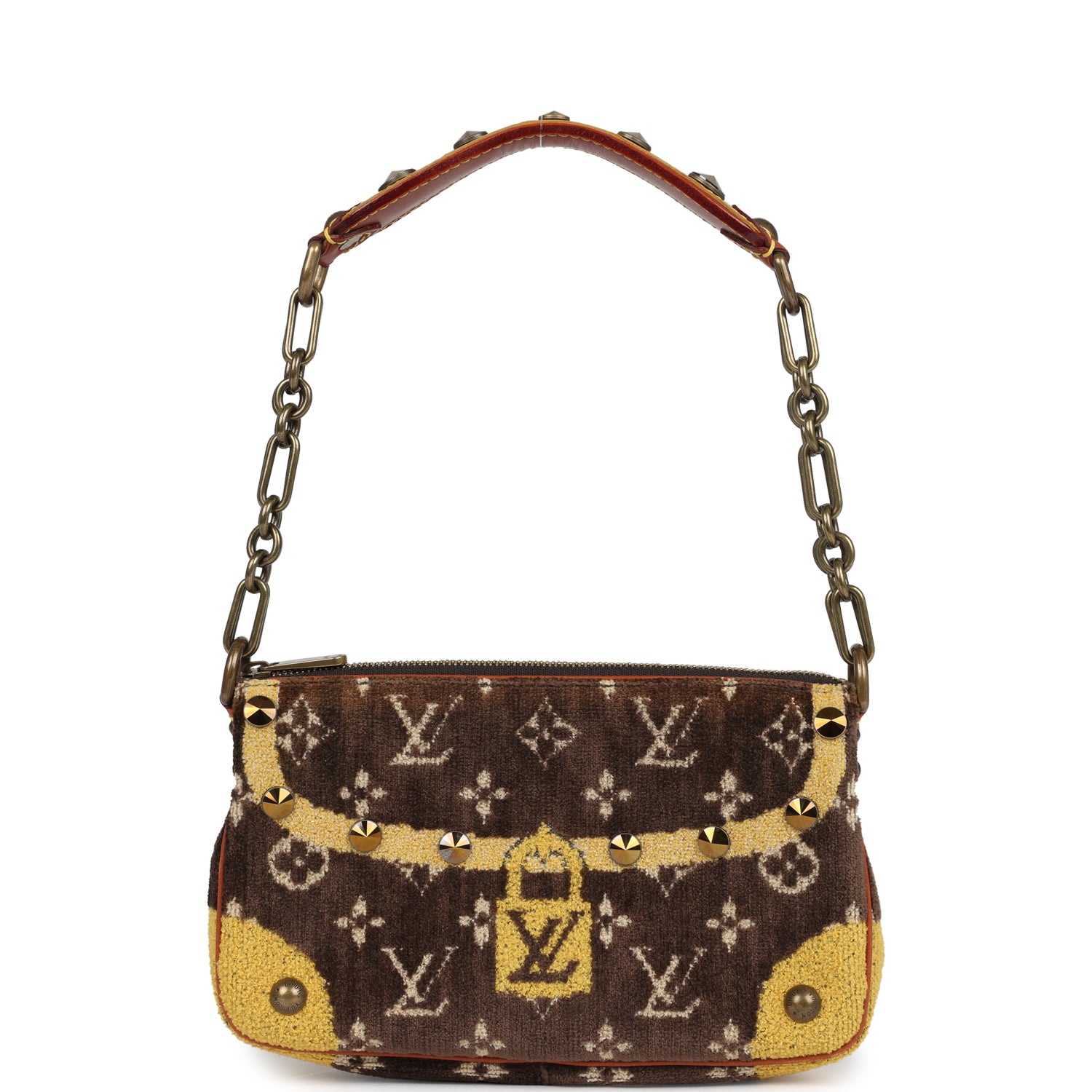 Vintage Louis Vuitton Trompe L'Oeil Pochette Brown and Yellow Velvet Brass Hardware