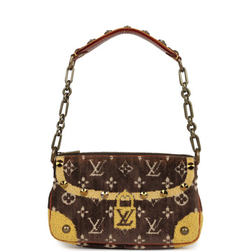 Vintage Louis Vuitton Trompe L'Oeil Pochette Brown and Yellow Velvet Brass Hardware