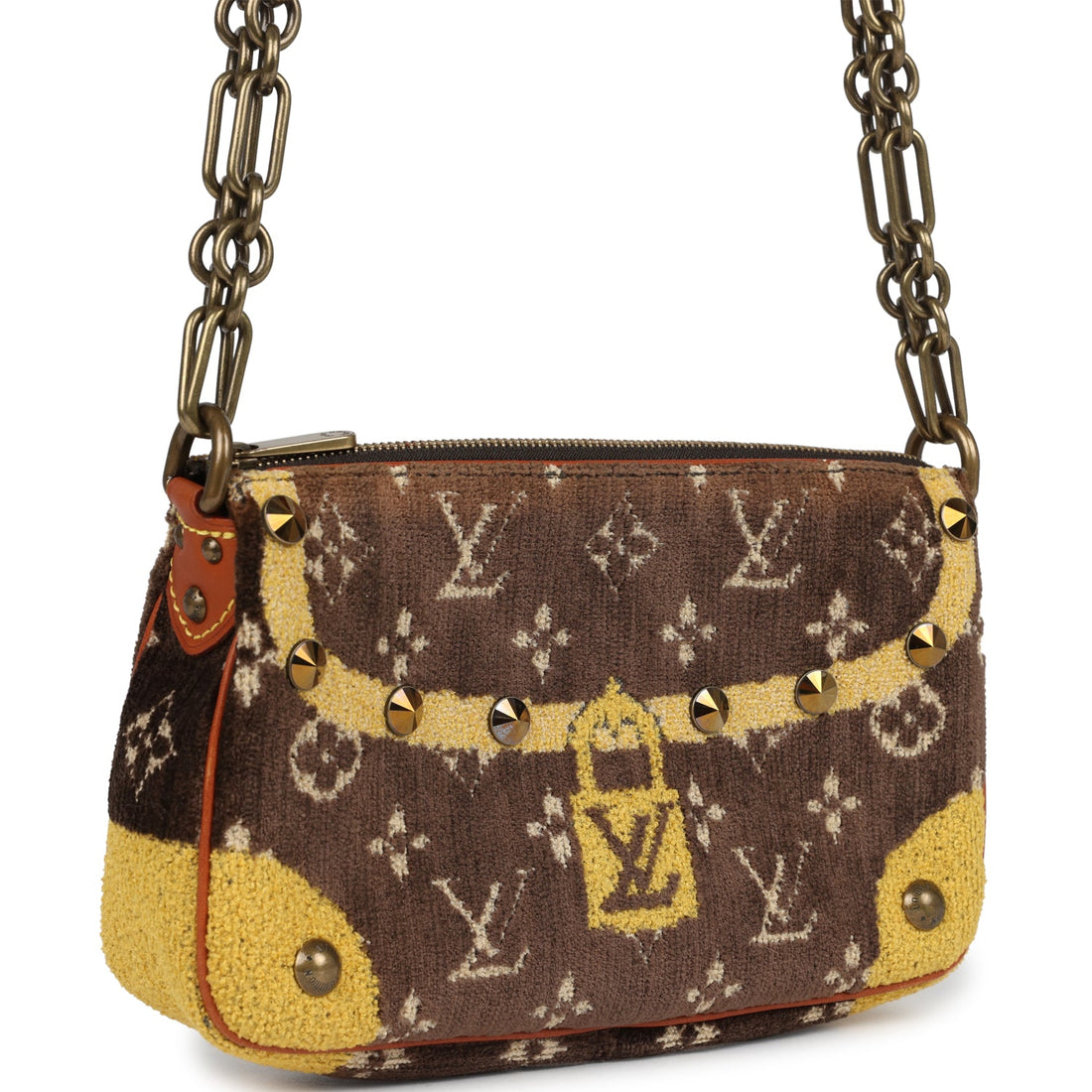 Vintage Louis Vuitton Trompe L'Oeil Pochette Brown and Yellow Velvet Brass Hardware