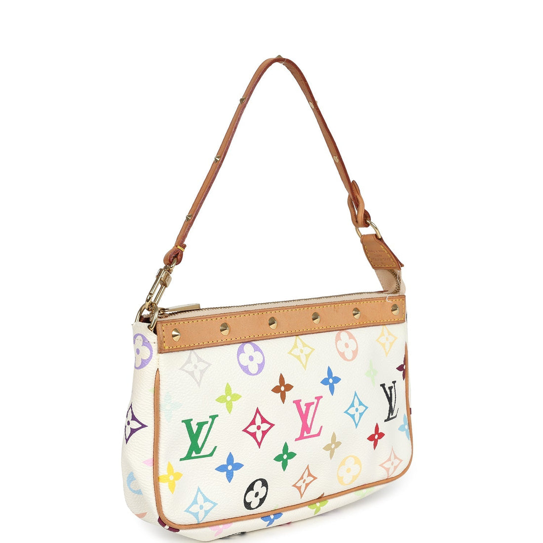Vintage Louis Vuitton X Takashi Murakami Pochette Accessories White Multicolor Monogram Gold Hardware
