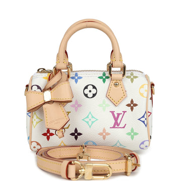 Louis Vuitton X Murakami Nano Speedy Bag White Multicolor Monogram Gold Hardware
