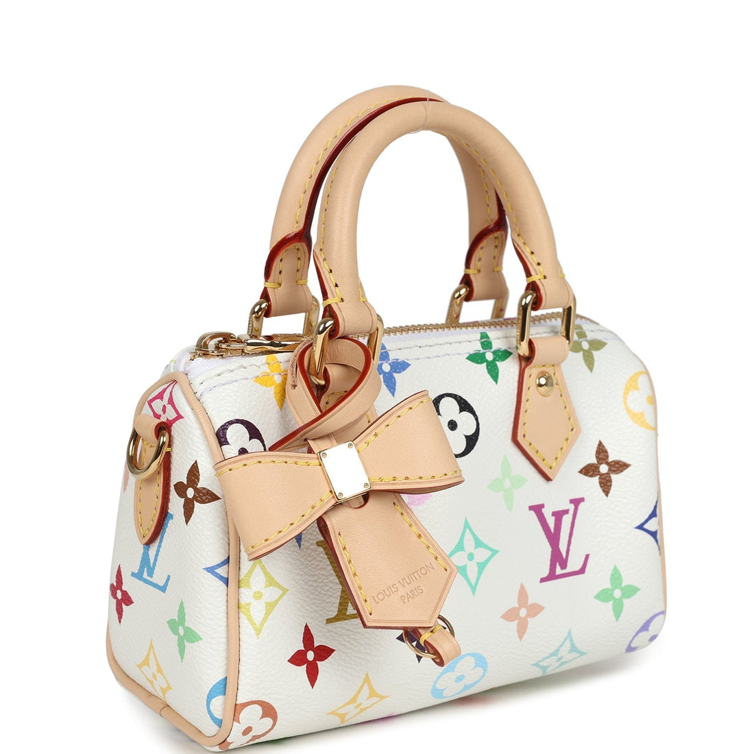 Louis Vuitton X Murakami Nano Speedy Bag White Multicolor Monogram Gold Hardware