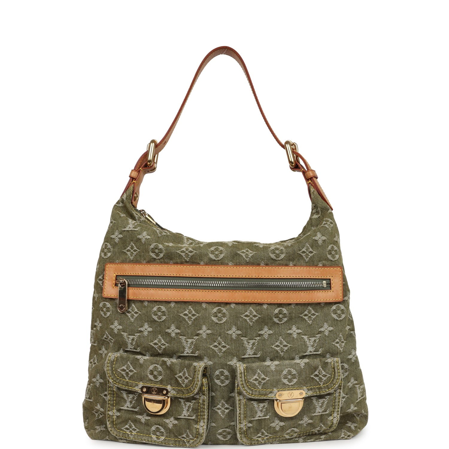 Vintage Louis Vuitton Baggy GM Green Denim Monogram Gold Hardware