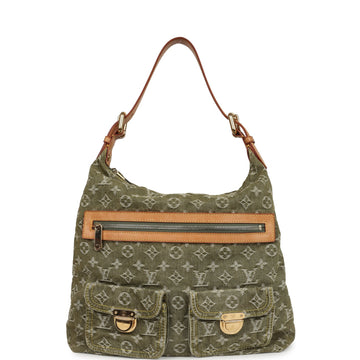 Vintage Louis Vuitton Baggy GM Green Denim Monogram Gold Hardware