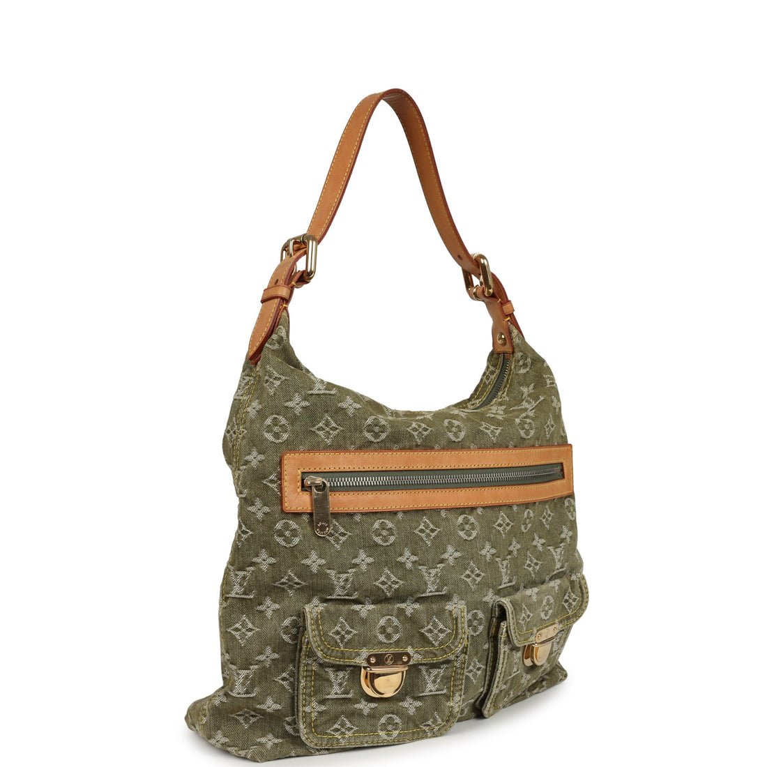 Vintage Louis Vuitton Baggy GM Green Denim Monogram Gold Hardware