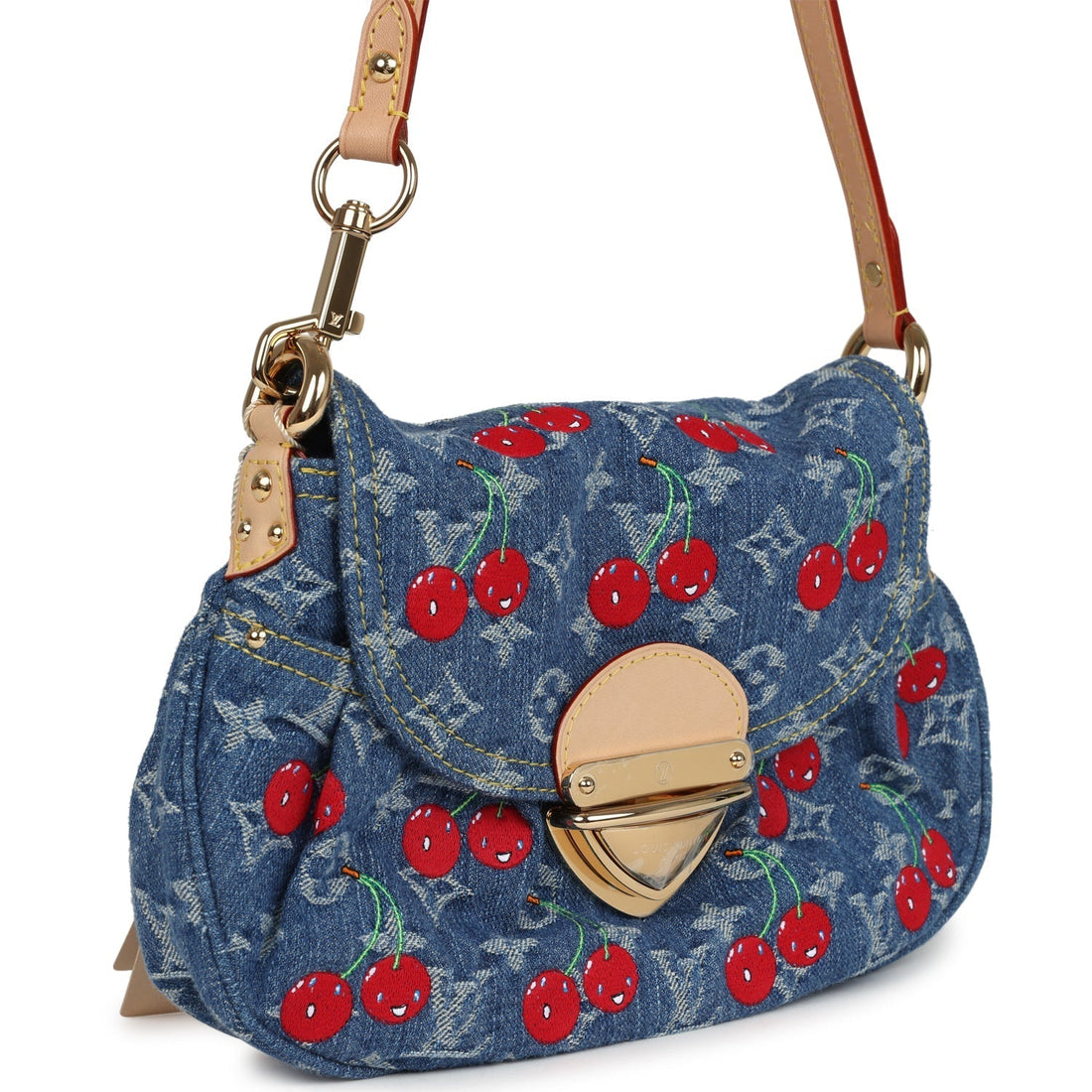 Louis Vuitton X Takashi Murakami Cherry Sunset Bag Denim Monogram Gold Hardware