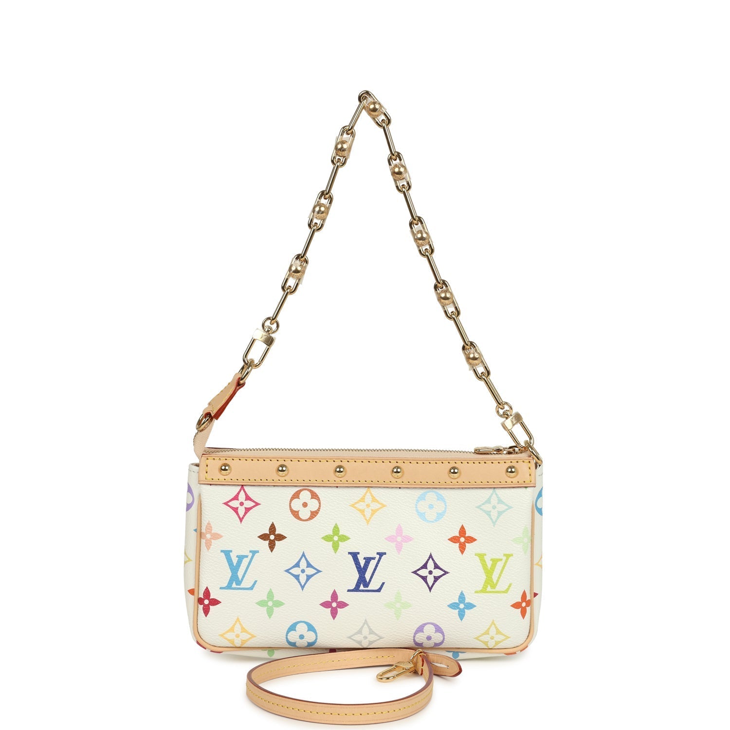 Louis Vuitton X Takashi Murakami Pochette Accessories White Multicolored Monogram Gold Hardware