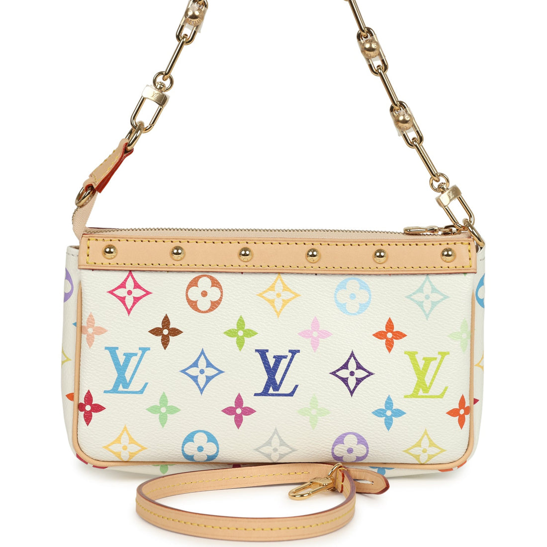 Louis Vuitton X Takashi Murakami Pochette Accessories White Multicolored Monogram Gold Hardware