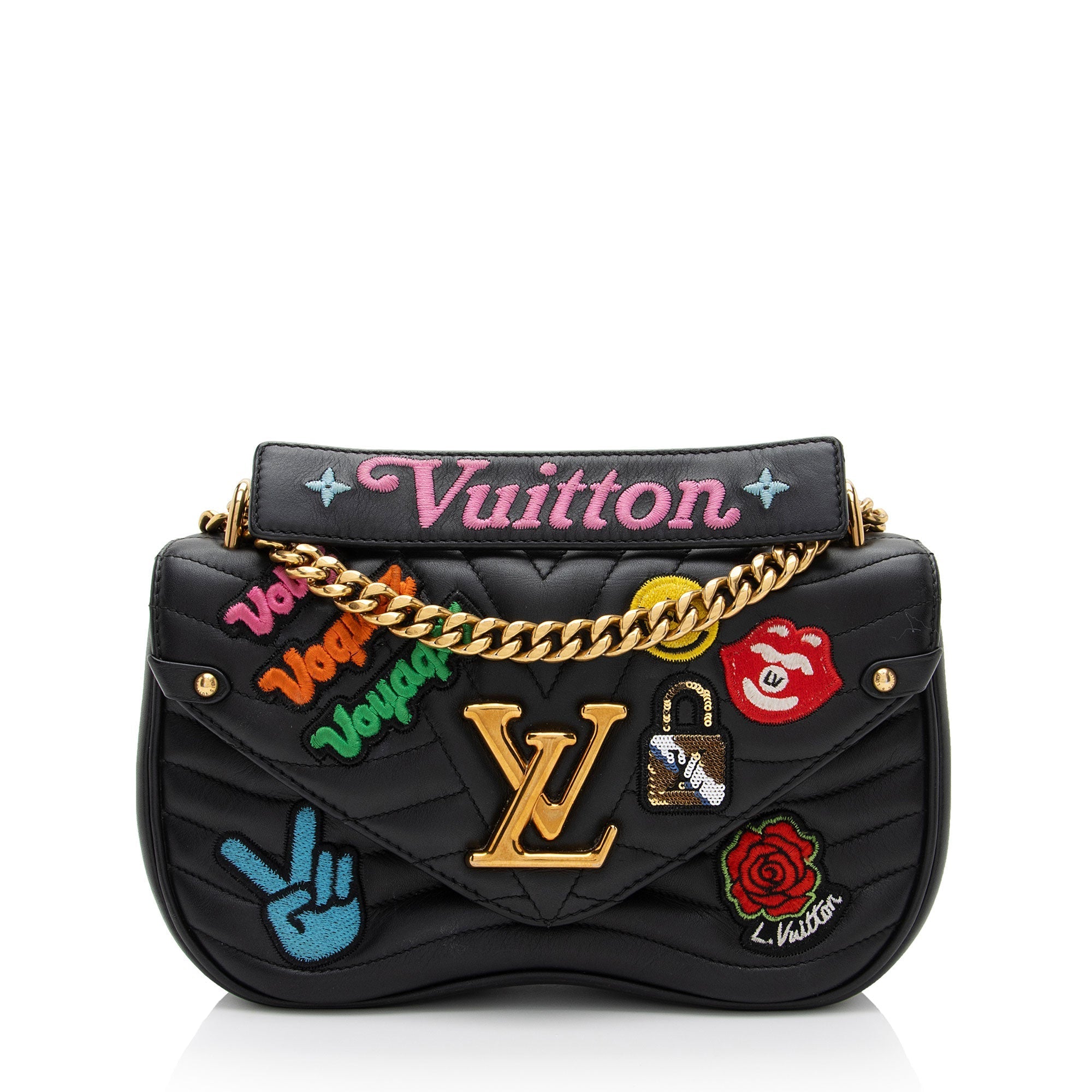 Louis Vuitton Limited Edition Calfskin Patches New Wave Chain MM Shoulder Bag (SHF-rK1e8I)