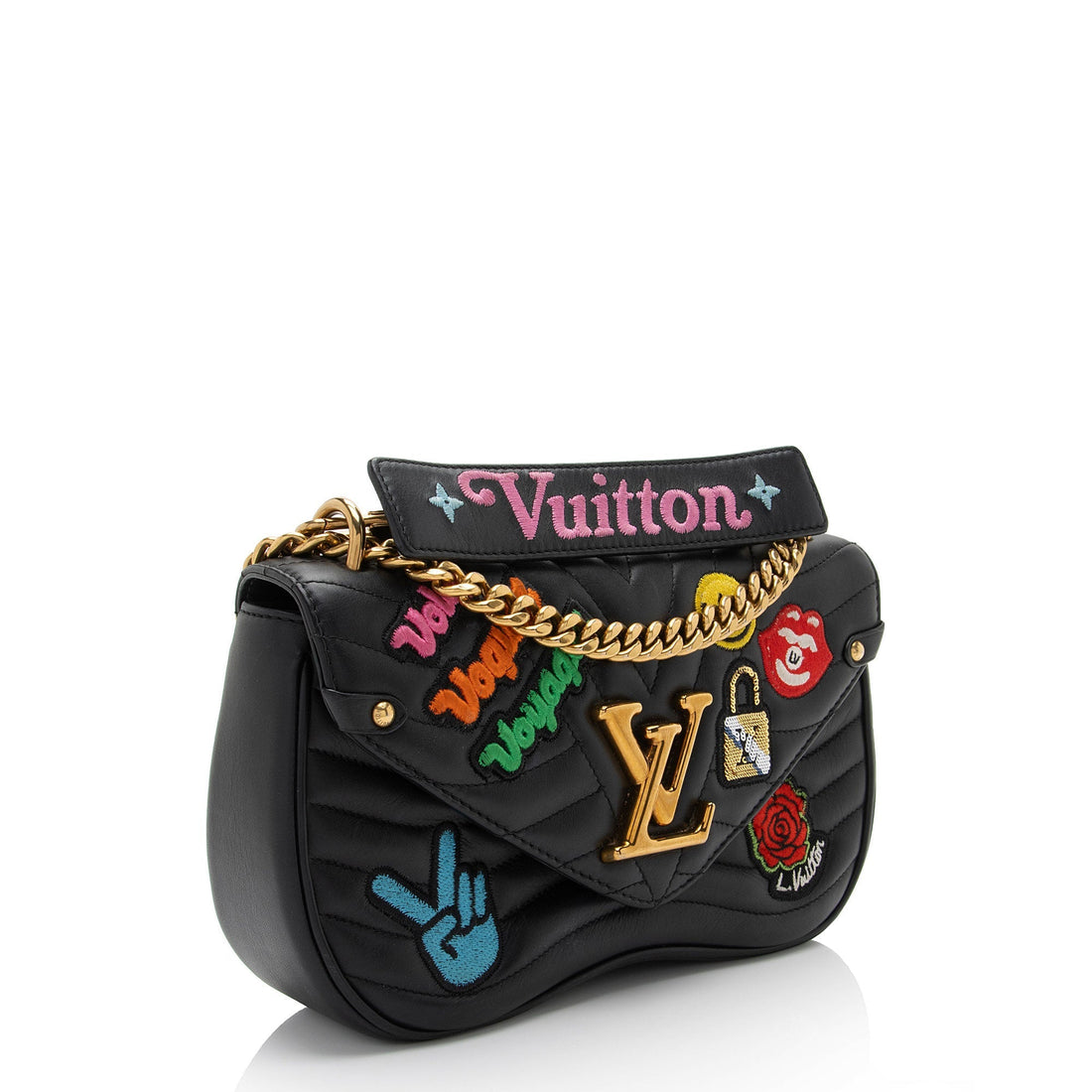Louis Vuitton Limited Edition Calfskin Patches New Wave Chain MM Shoulder Bag (SHF-rK1e8I)