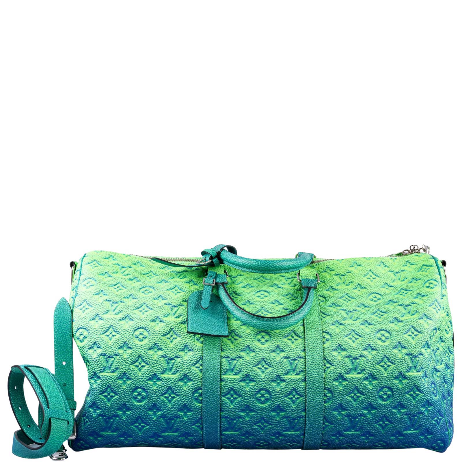 Louis Vuitton x Virgil Abloh Keepall 50B Blue and Green Monogram Taurillon Illusion Silver Hardware