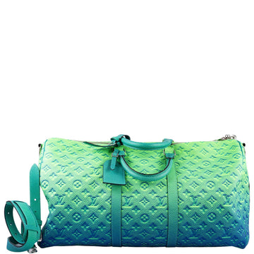 Louis Vuitton x Virgil Abloh Keepall 50B Blue and Green Monogram Taurillon Illusion Silver Hardware