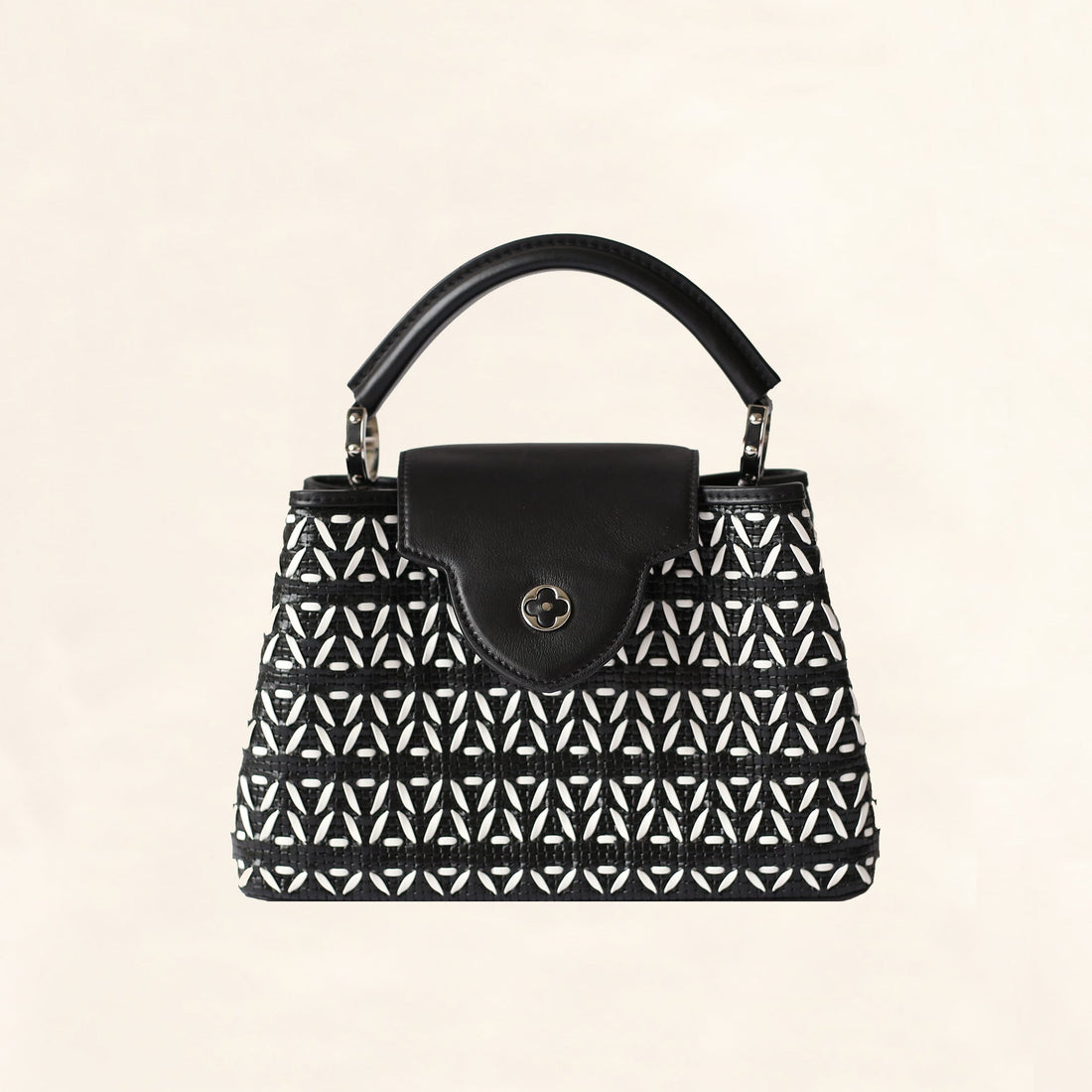 Louis Vuitton | Black and White Plaited Leather Capucines | BB