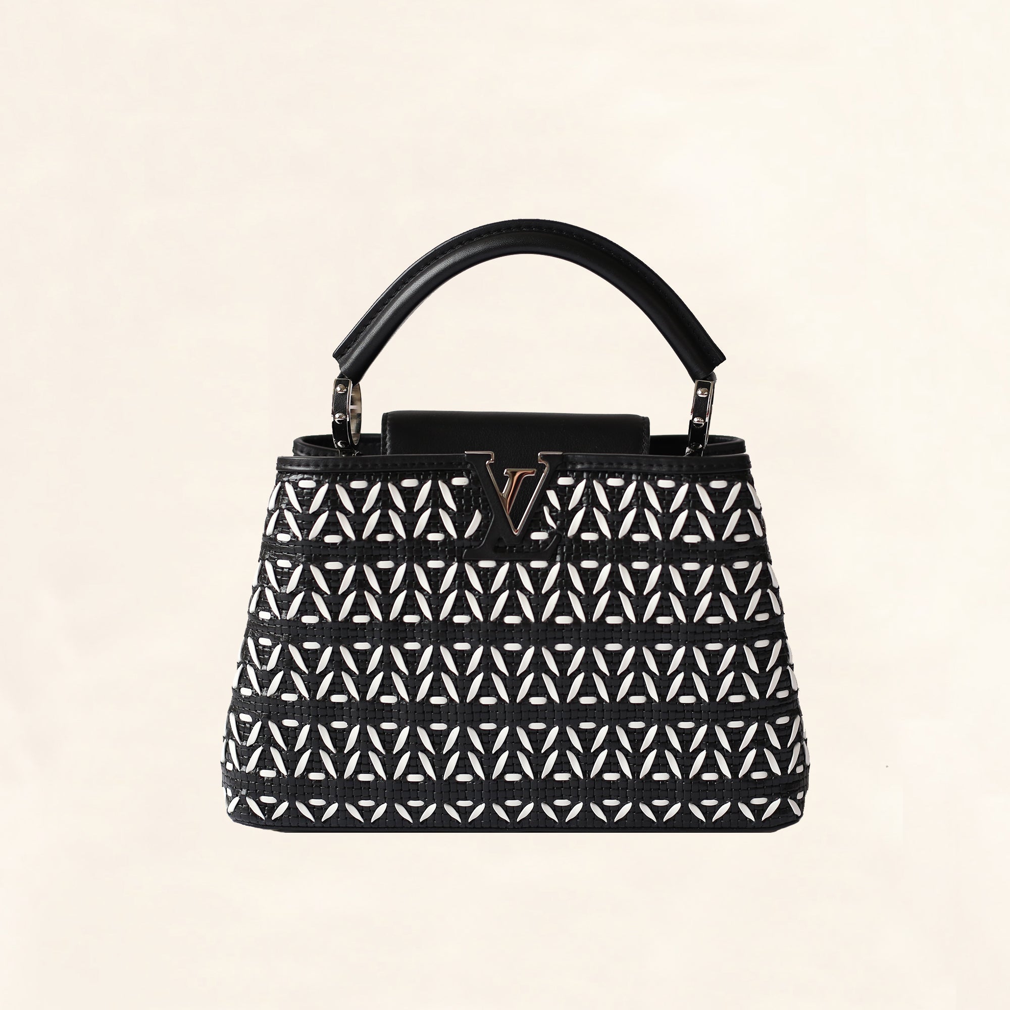 Louis Vuitton | Black and White Plaited Leather Capucines | BB