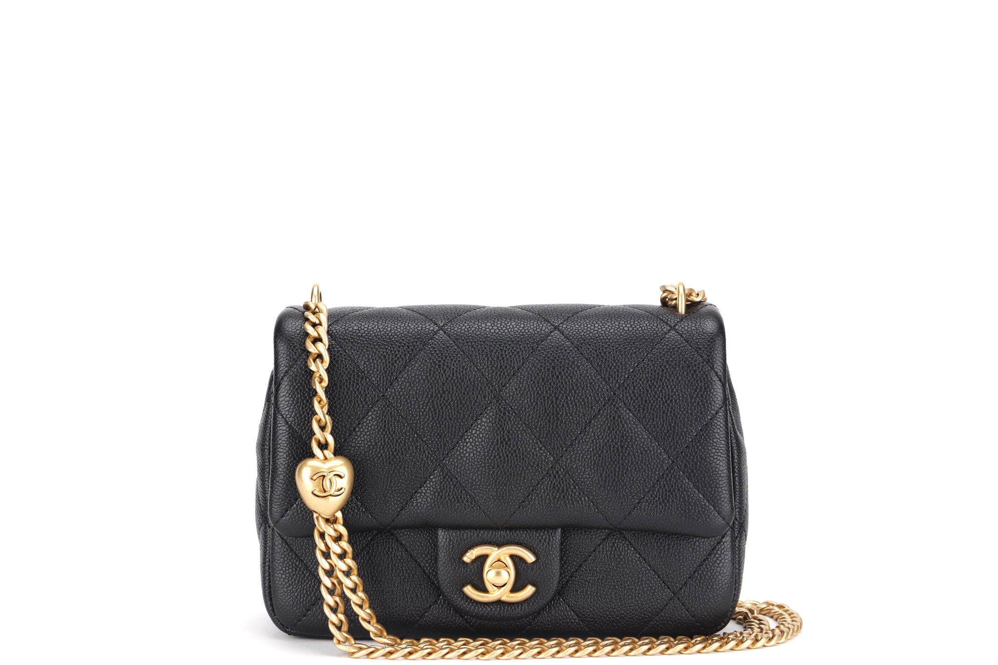 CHANEL AS3829 HEART CHAIN MINI FLAP [MICROCHIP (LGETxxxx)] BLACK CAVIAR GOLD HARDWARE, WITH DUST COVER & BOX