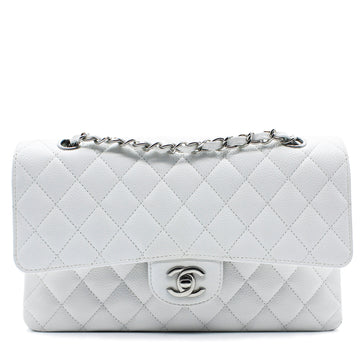 Chanel White Quilted Caviar Leather Classic Double Flap Bag