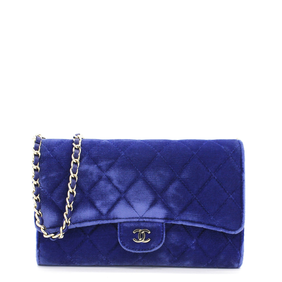 Chanel Velvet Quilted Wallet on Removable Chain Navy