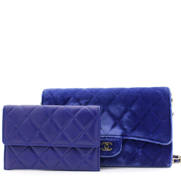 Chanel Velvet Quilted Wallet on Removable Chain Navy