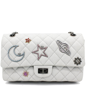 Chanel Silver 2.55 Canvas Reissue Space Charms 227 Flap Bag