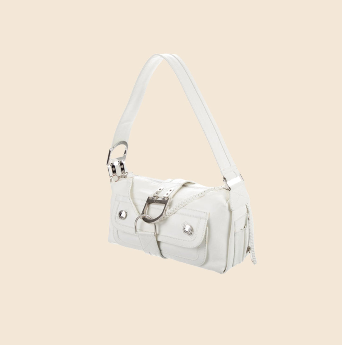 CHRISTIAN DIOR WHITE LEATHER FLIGHT BAG