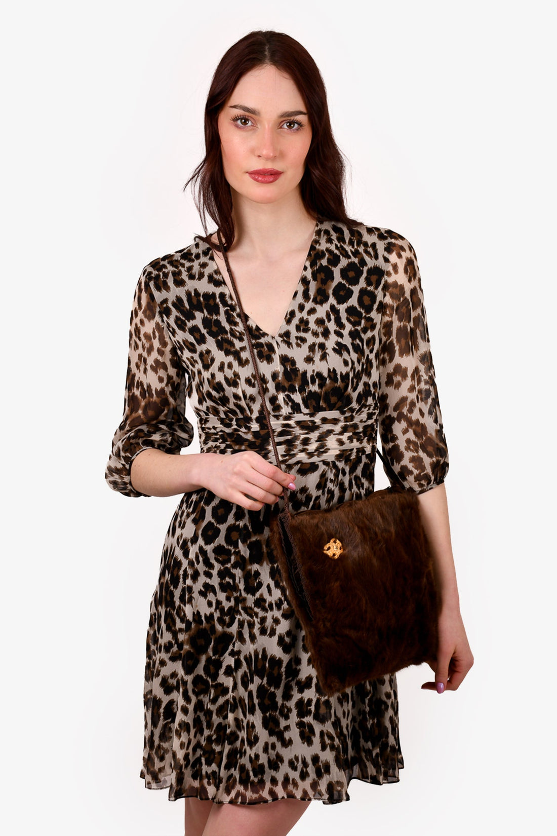 Vintage Brown Squirrel Fur Hand Muff Crossbody Bag