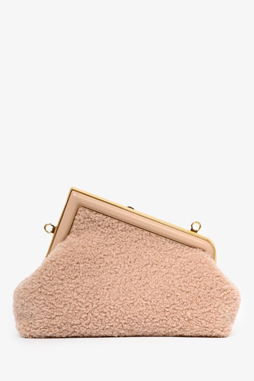 Fendi Pink Shearling Small First Clutch with Strap