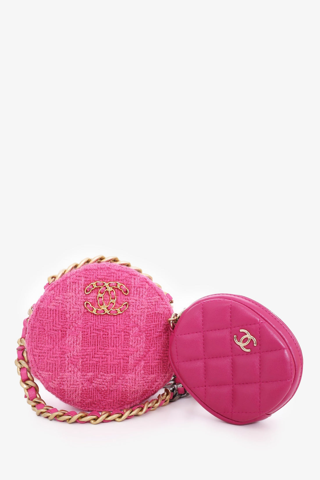Pre-Loved Chanel™ 2019-20 Fuchsia Tweed 19 Round Clutch with Coin Purse