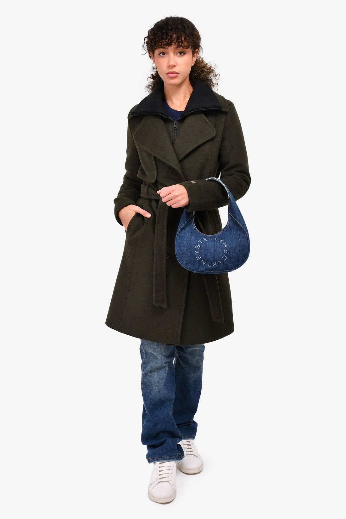 Stella McCartney Denim Small Logo Eco Hobo Shoulder Bag