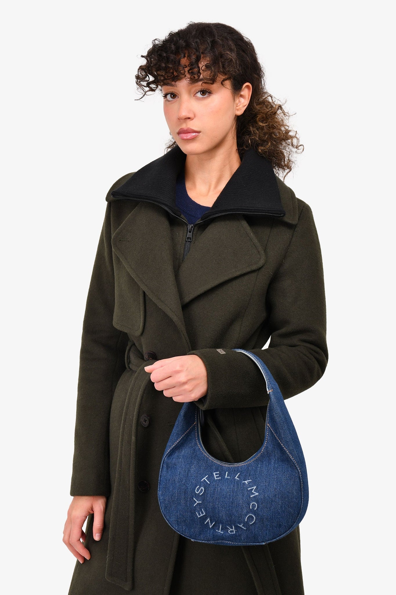 Stella McCartney Denim Small Logo Eco Hobo Shoulder Bag