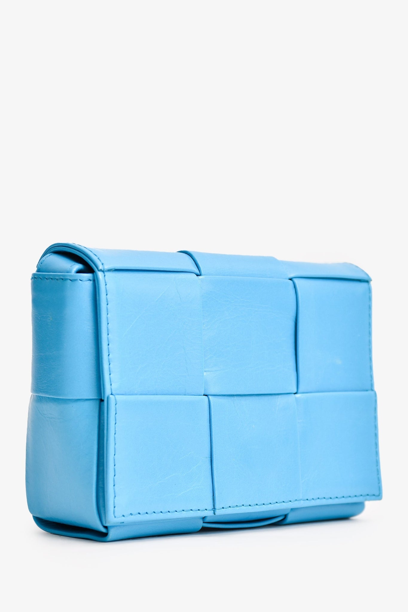Bottega Veneta Leather Turquoise Mini Cassette Crossbody Bag