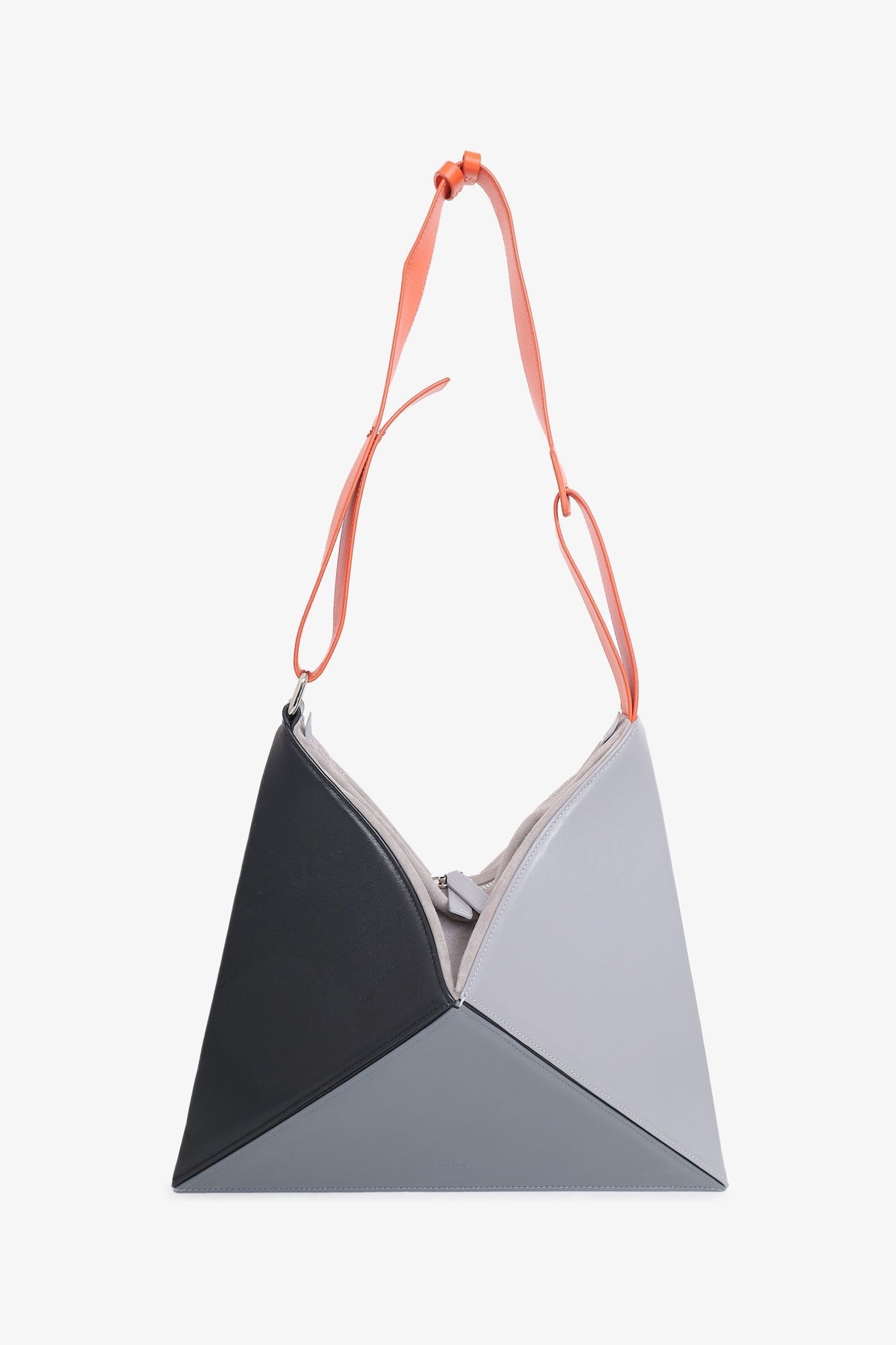Mlouye Black/Gray Geometric Leather Flex Shoulder Bag