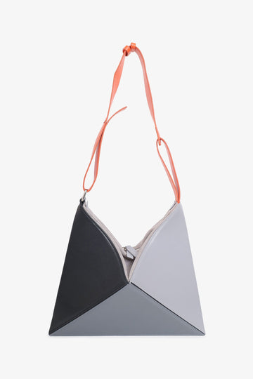Mlouye Black/Gray Geometric Leather Flex Shoulder Bag