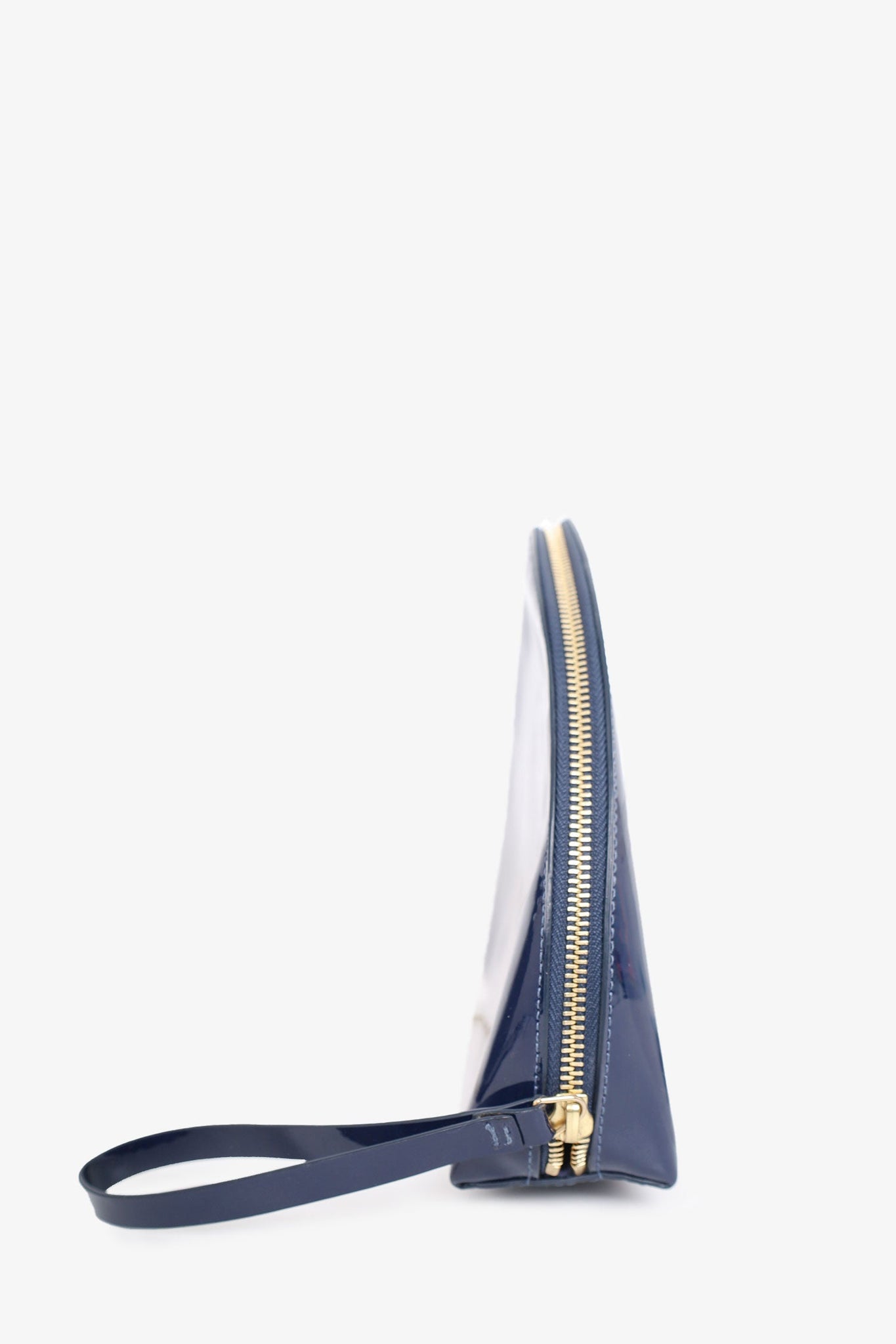 Mansur Gavriel Navy Patent Half Moon Clutch