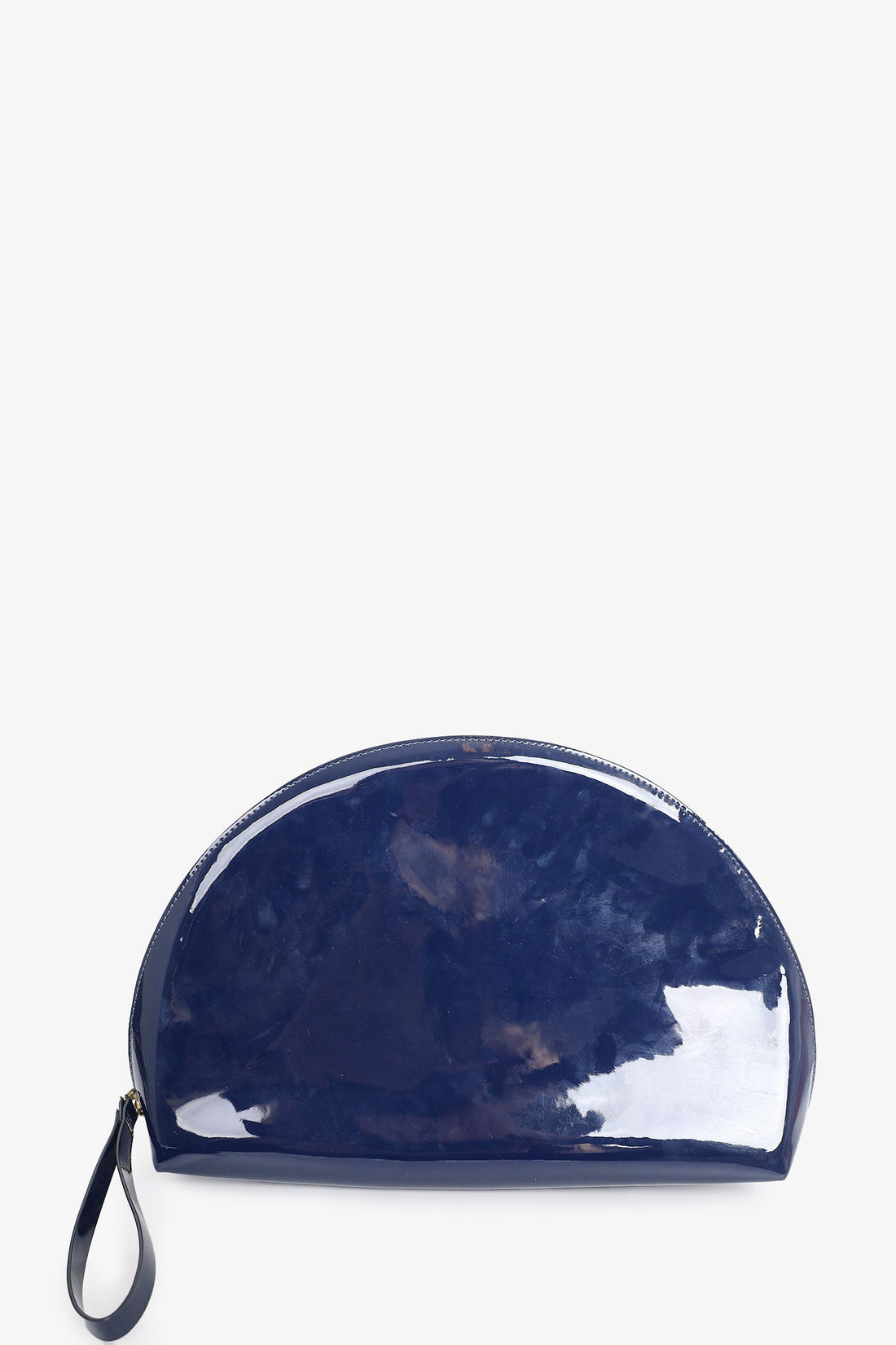 Mansur Gavriel Navy Patent Half Moon Clutch