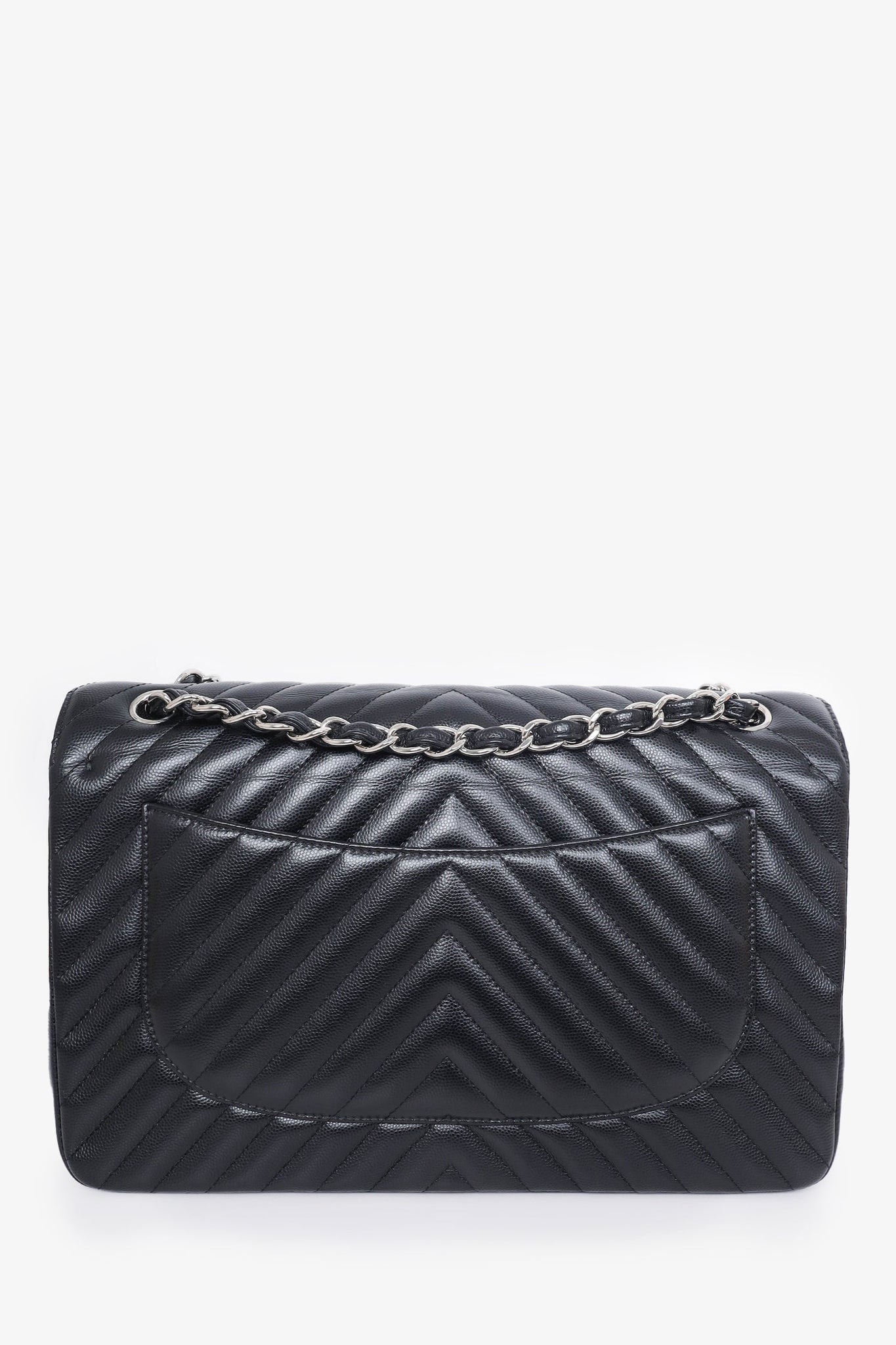 Pre-Loved Chanel™ 2016-17 Black Chevron Caviar Leather Jumbo Double Flap
