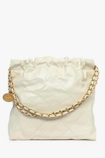 Pre-Loved Chanel™ White Leather Small Chanel 22 Shoulder Bag