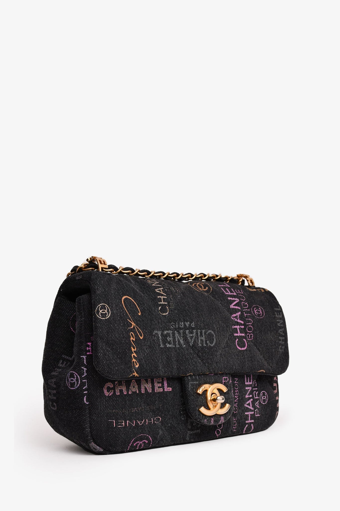 Pre-Loved Chanel™ 2022 Black Denim Mood Monogram Mini Flap Bag
