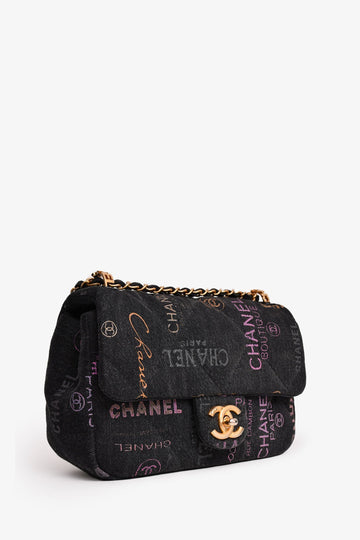Pre-Loved Chanel™ 2022 Black Denim Mood Monogram Mini Flap Bag