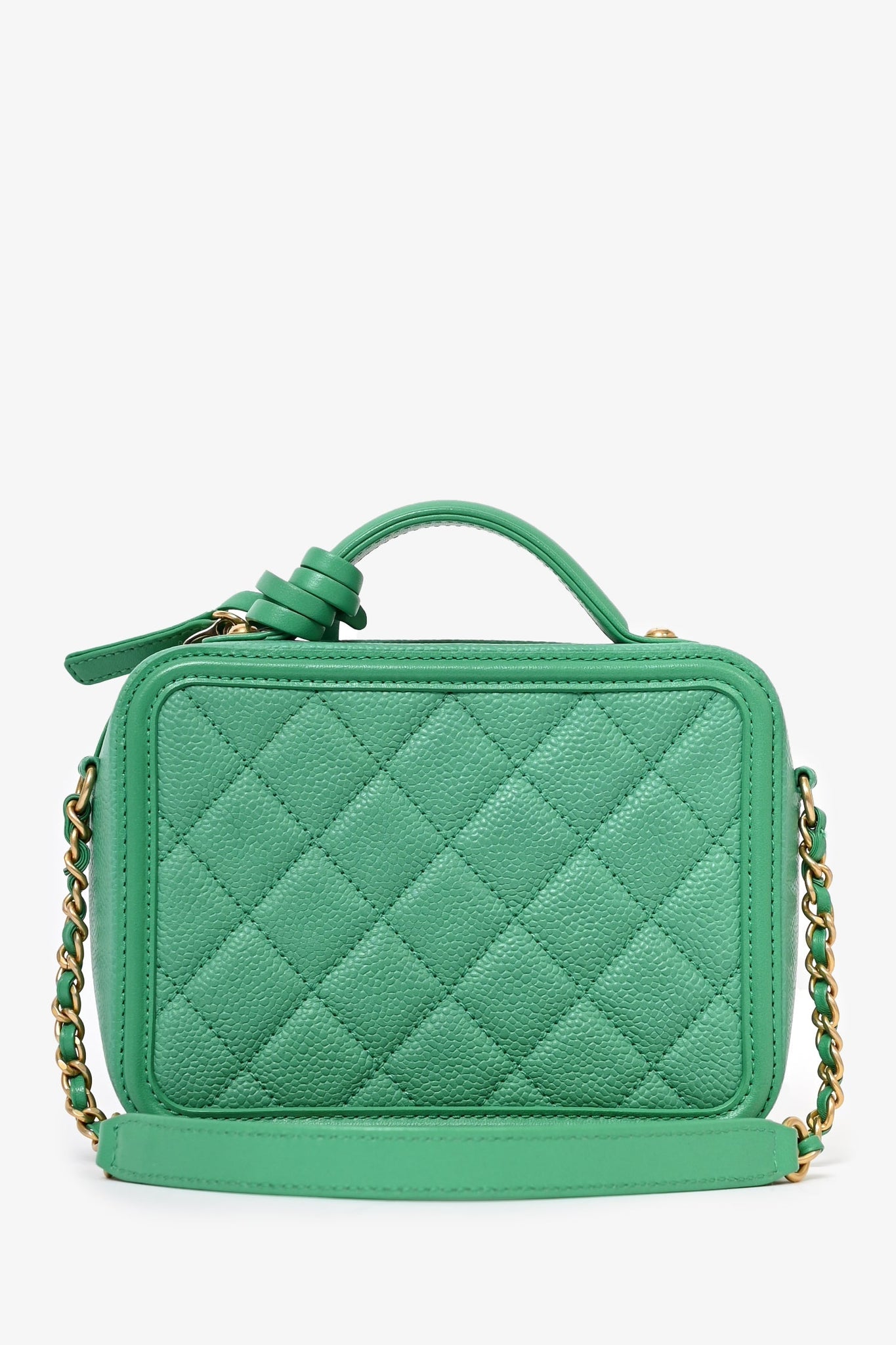 Pre-Loved Chanel™ 2017/18 Green Caviar Leather Small Filigree Vanity Case