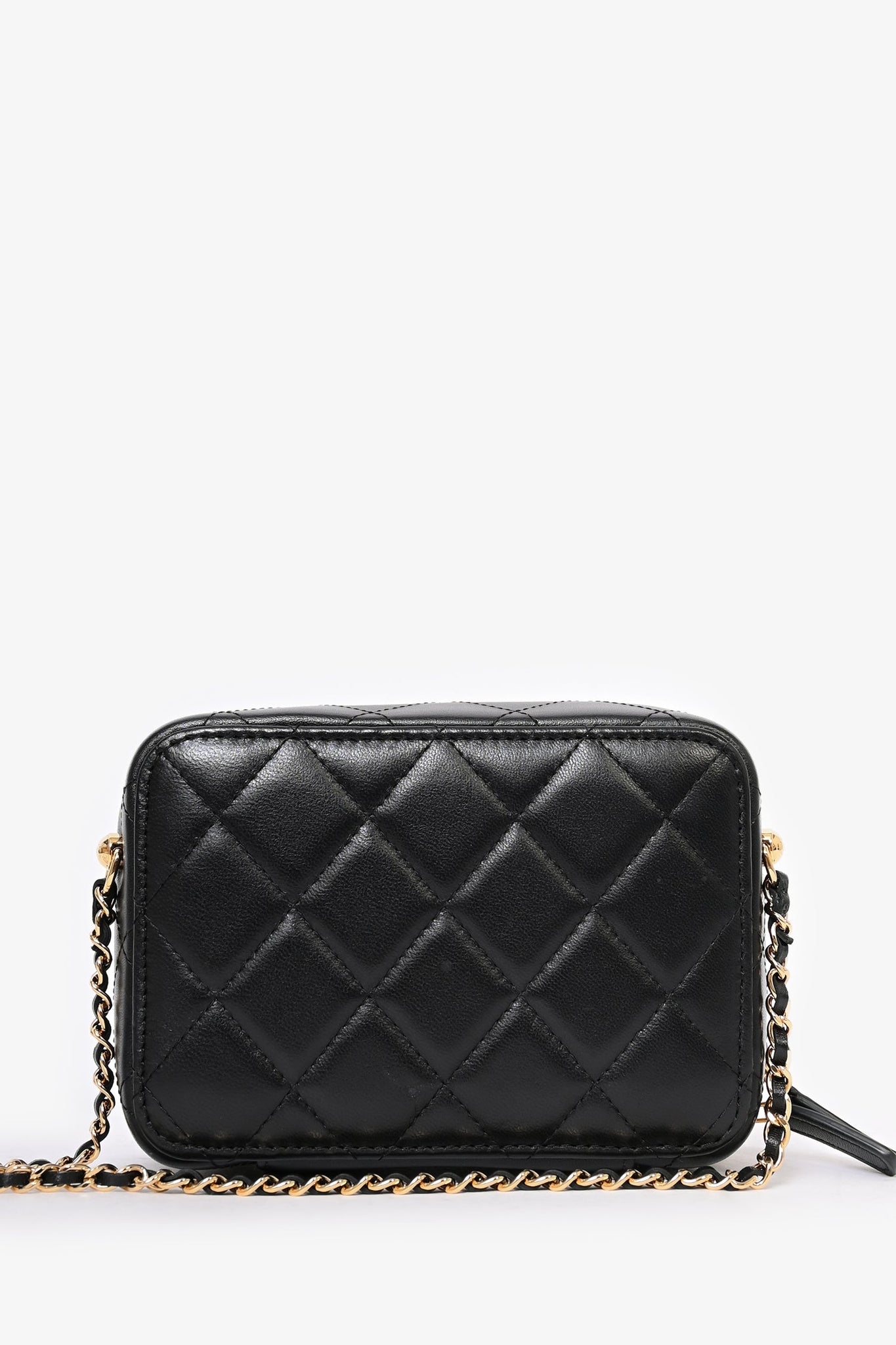 Pre-Loved Chanel™ 2021 Black Leather Gold CC Plate Mini Vanity Crossbody