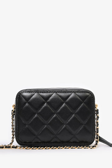 Pre-Loved Chanel™ 2021 Black Leather Gold CC Plate Mini Vanity Crossbody