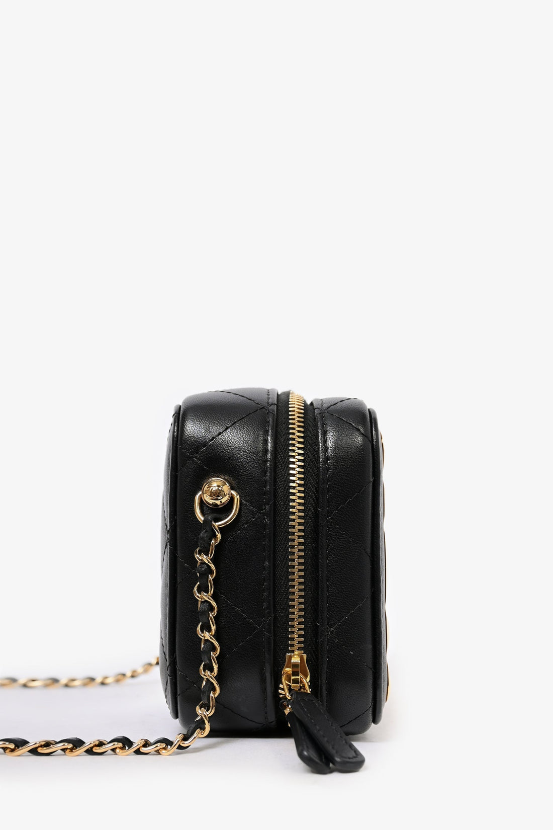 Pre-Loved Chanel™ 2021 Black Leather Gold CC Plate Mini Vanity Crossbody